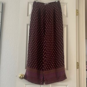 Wide Leg Printed Palazzo Pants - Burgundy with Pink Accents